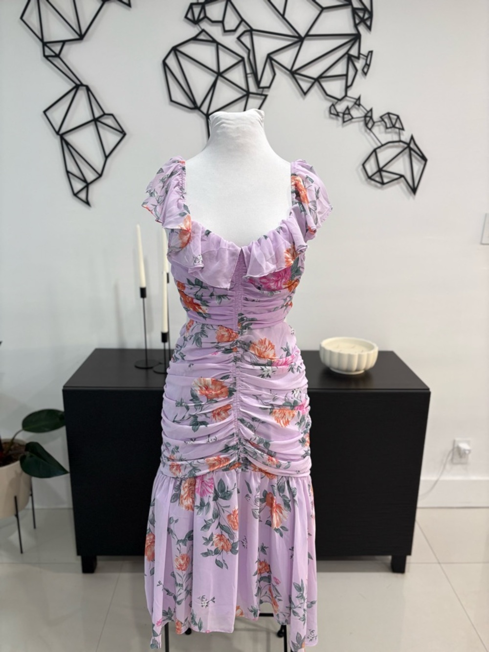 Astr Lavender Floral Ruffle High-Low Dress